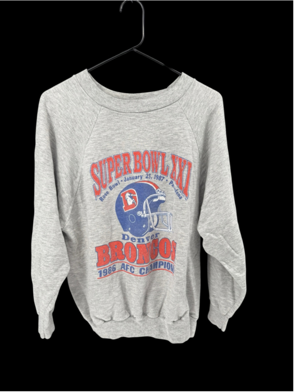 Men's Wright's Denver Broncos Super Bowl XXI Sweatshirt Grey Blue Size L